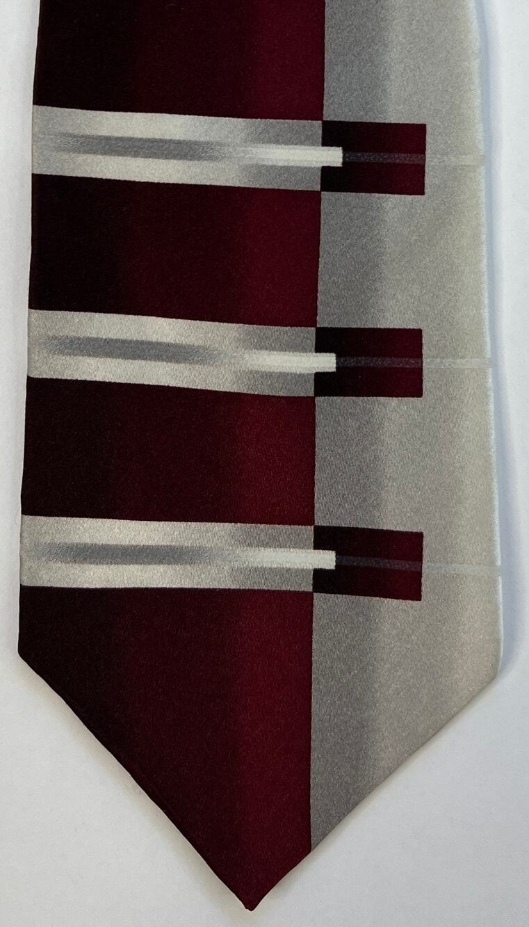 Gianfranco Ruffini Italy Silk Tie Burgundy Silver Geometric USA Classic 58